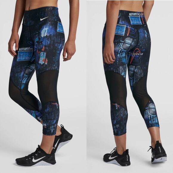 Nike Victory Power Crop Leggings Pants M | Graffiti Print, Dri-FIT, Mesh Panels - Picture 1 of 8